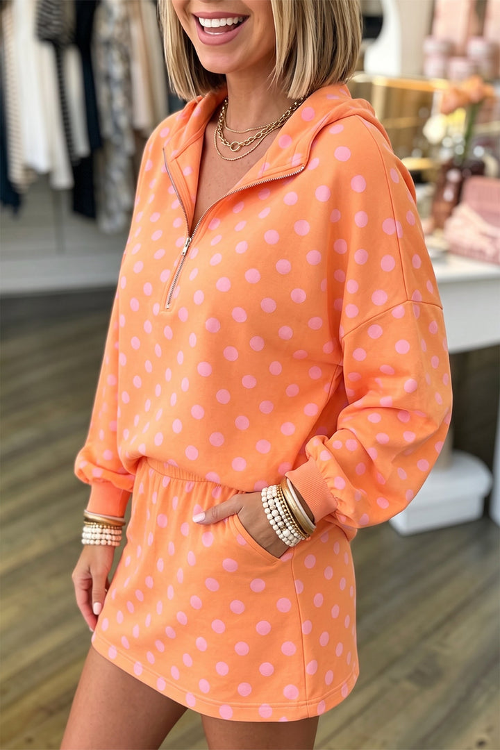 Women’s Pink Polka Dot Hooded Top and Mini Skort Set