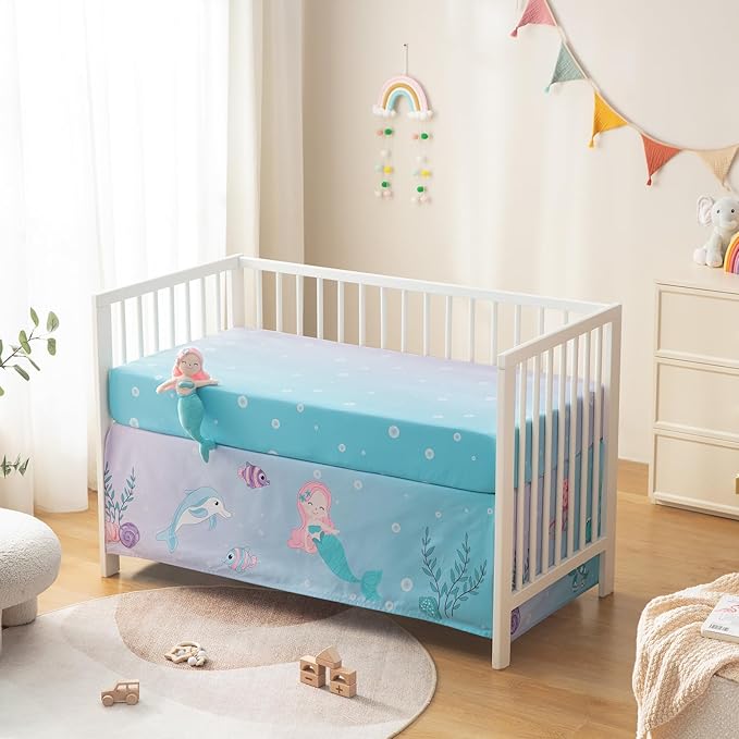 Mermaid Baby Crib Bedding Set – 4-Piece Nursery Set