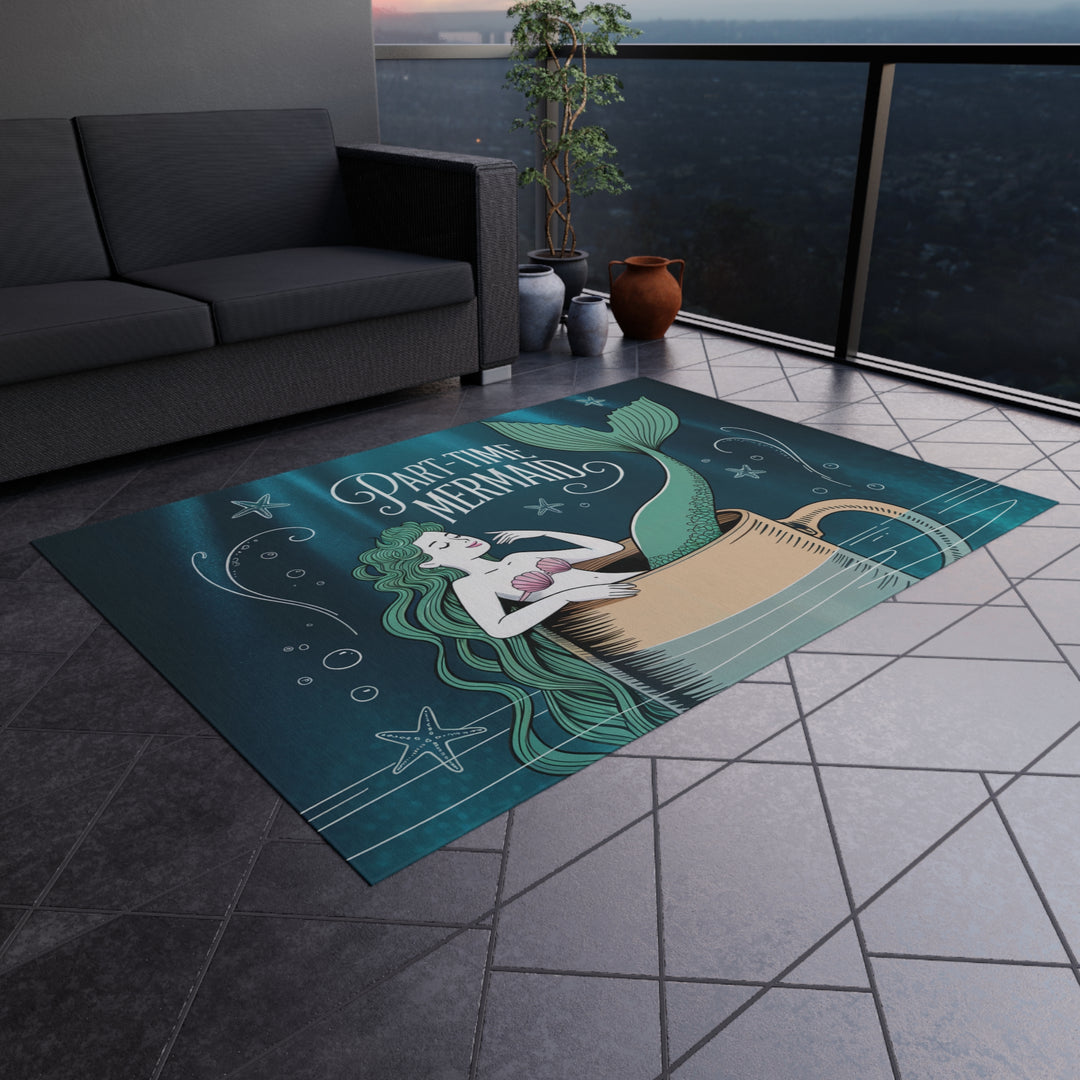 Outdoor Rug - Part-Time Mermaid Coastal Decor Beach House Mat
