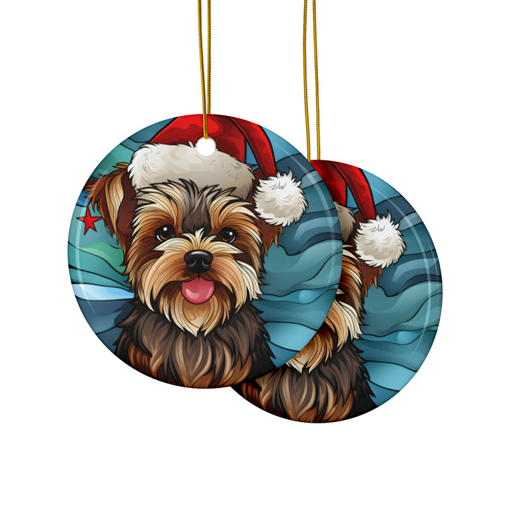 Ceramic Ornaments, 2-Side Print, (1pc, 3pcs, 5pcs, 10pcs) - Yorkie Christmas