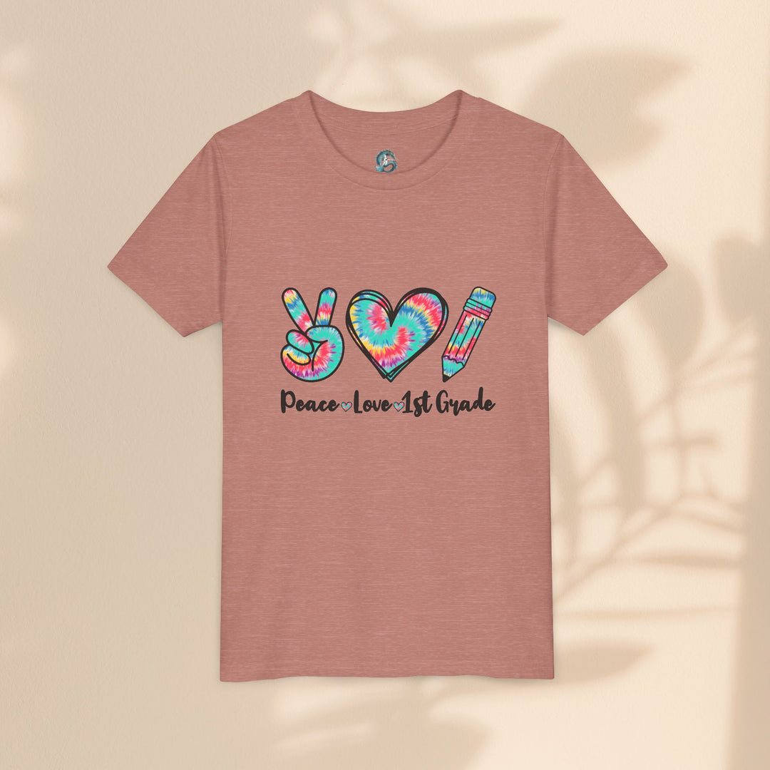 Peace Love 1st Grade Youth Tee, Tie-Dye Kids Shirt, Back to School Outfit, Child's Birthday Gift, Teacher Appreciation Gift