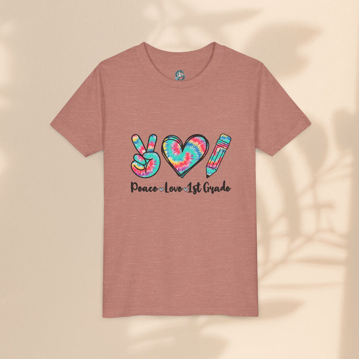 Peace Love 1st Grade Youth Tee, Tie-Dye Kids Shirt, Back to School Outfit, Child's Birthday Gift, Teacher Appreciation Gift