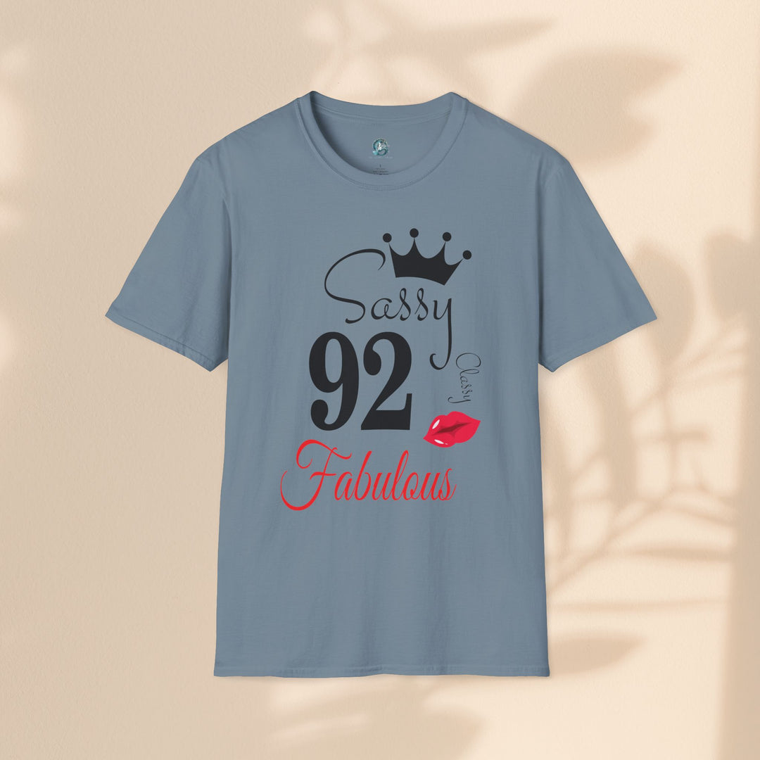 Sassy age 92 Fabulous T-Shirt | Fun Birthday Gift, Trendy Casual Wear, Statement Tee, Women's Fashion, Stylish Graphic Tee