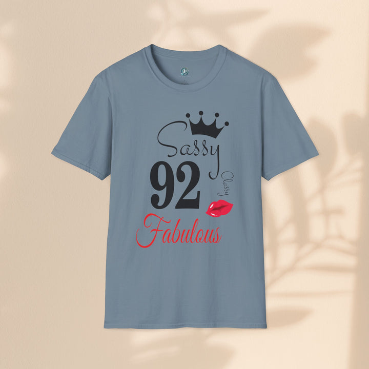Sassy age 92 Fabulous T-Shirt | Fun Birthday Gift, Trendy Casual Wear, Statement Tee, Women's Fashion, Stylish Graphic Tee