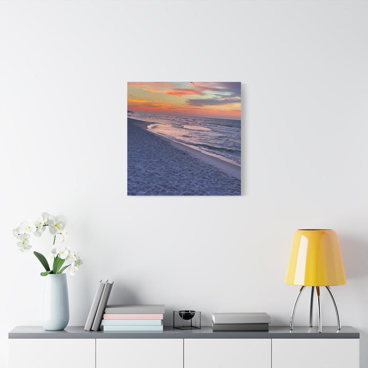 Sunset Beach Matte Stretched Canvas Print