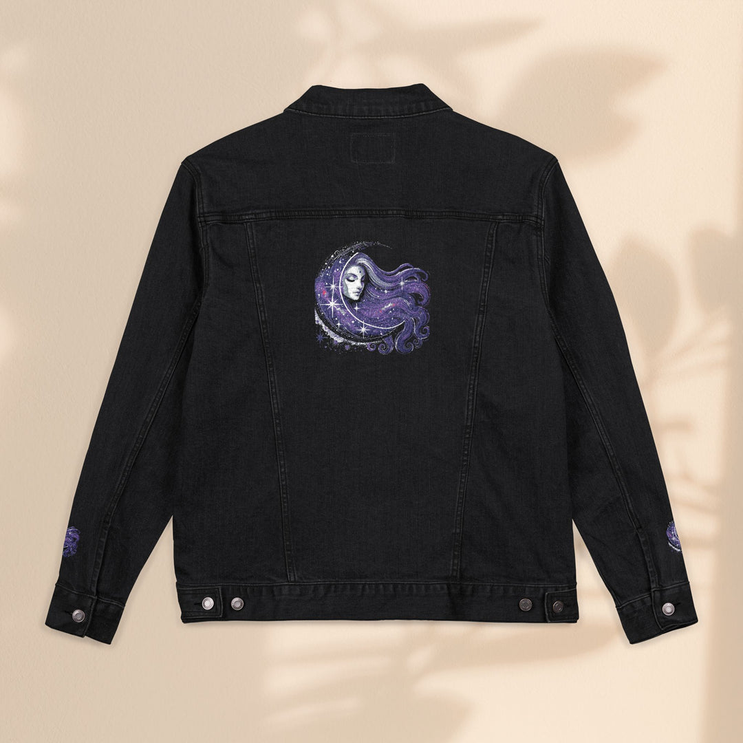 Moon Woman Bohemian Embroidered Denim Jacket – Trendy White Jean Festival Wear & Unique Gift