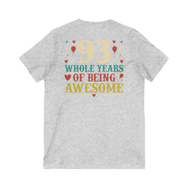 93rd Birthday Celebration Unisex V-Neck Tee, Birthday Gift, Milestone Birthday, Party Apparel, Fun Celebration Shirt