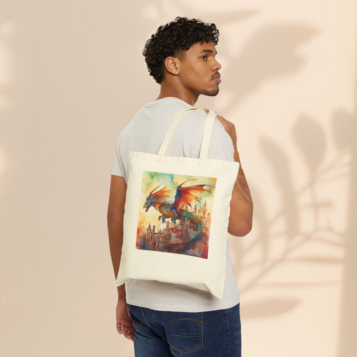 Cotton Canvas Tote Bag - Dragon Over City