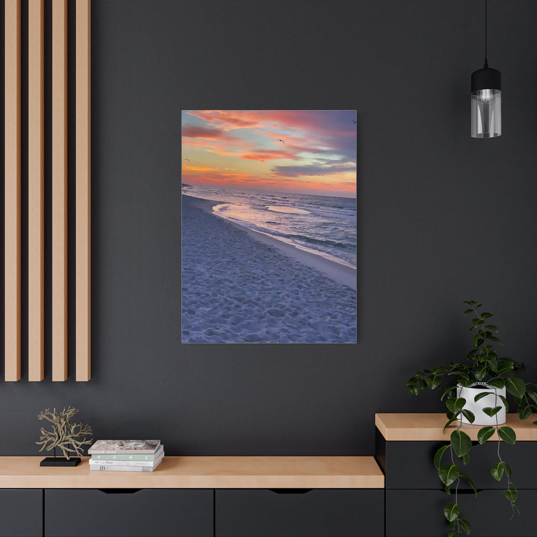 Sunset Beach Matte Stretched Canvas Print