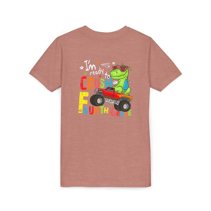 Youth Dinosaur Truck Tee Fourth Grade - Fun, Playful Kids Shirt, Perfect for Birthdays, Summer Adventures, Dinosaur Fans, Everyday Wear
