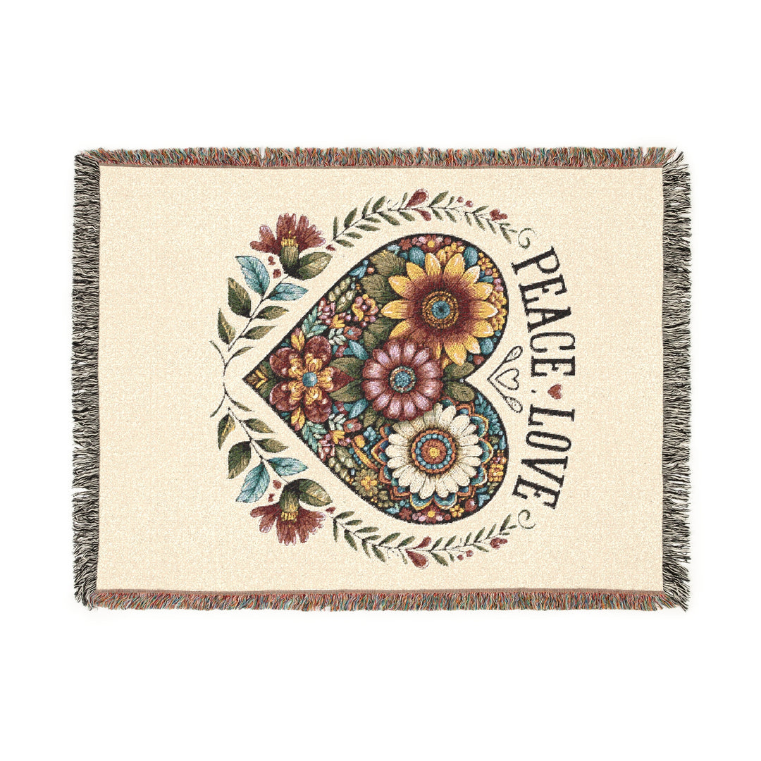 Peace, Love & Heart Woven Blanket – Cozy Throw, Meaningful Home Décor & Thoughtful Gift