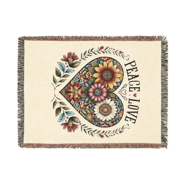 Peace, Love & Heart Woven Blanket – Cozy Throw, Meaningful Home Décor & Thoughtful Gift