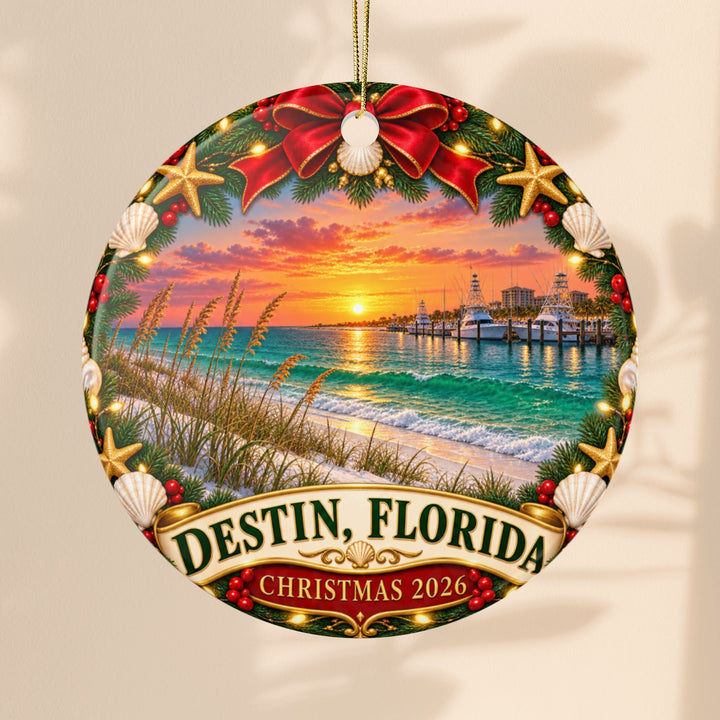 Destin Florida Christmas 2026 Double-Sided Ceramic Ornament