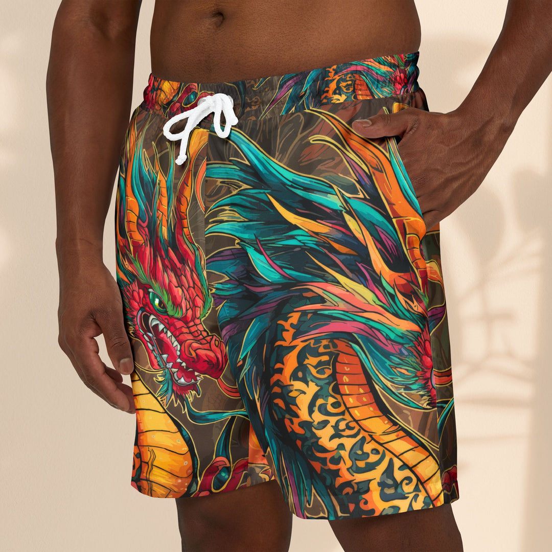 Fire Dragon Unisex Swim Shorts - Perfect for Beach Days and Pool Parties