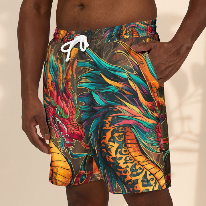 Fire Dragon Unisex Swim Shorts - Perfect for Beach Days and Pool Parties