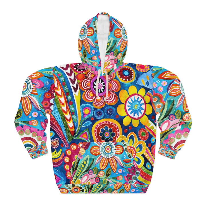Vibrant Floral Unisex Pullover Hoodie – Colorful Bohemian Style for Every Day