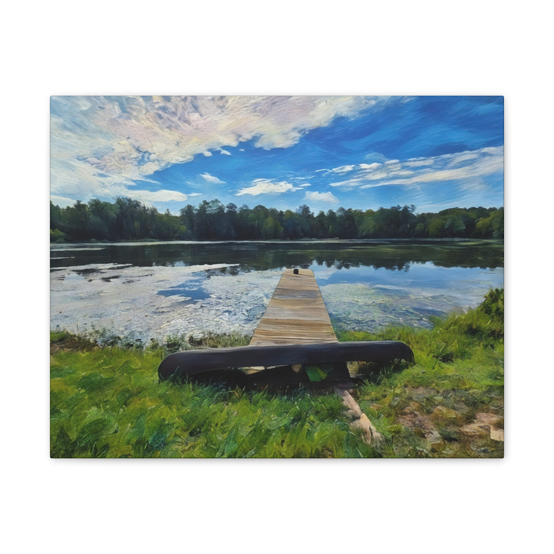 Tranquil Lakeside Dock Scene Canvas Wall Art
