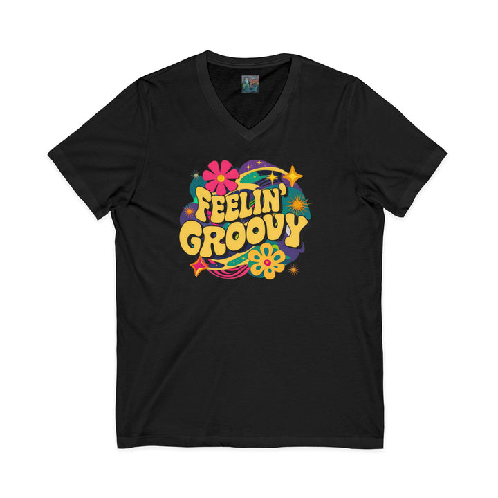 Unisex Jersey Short Sleeve V-Neck Tee - Feeling Groovy