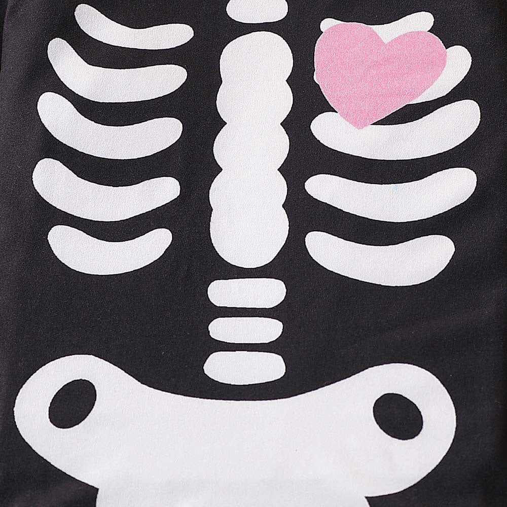 Girls’ Cartoon Skeleton Halloween Outfit Set