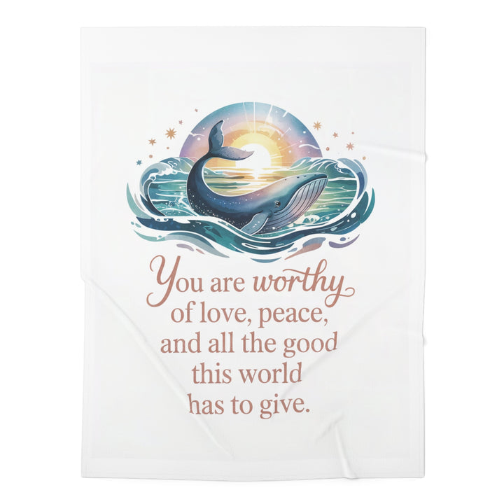 Whimsical Whale Baby Swaddle Blanket - You Are Worthy - Soft & Cozy Newborn Wrap for Baby Shower Gifts