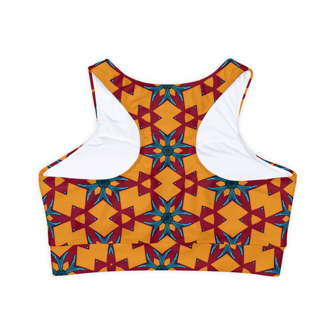 Fully Lined, Padded Sports Bra - Red Yellow Pattern