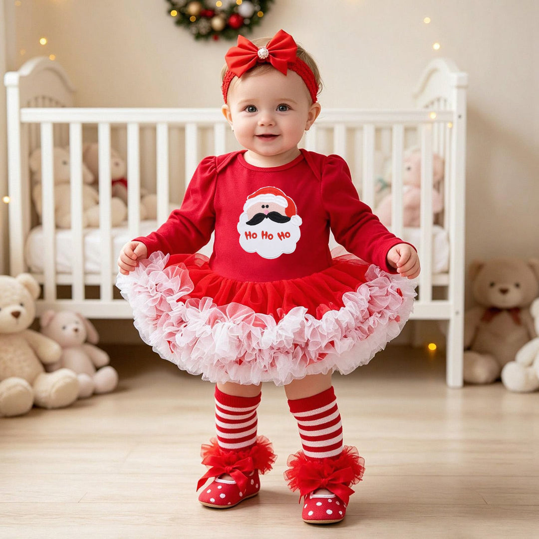 Baby Christmas Romper Dress with Red Tulle 4-Piece Set