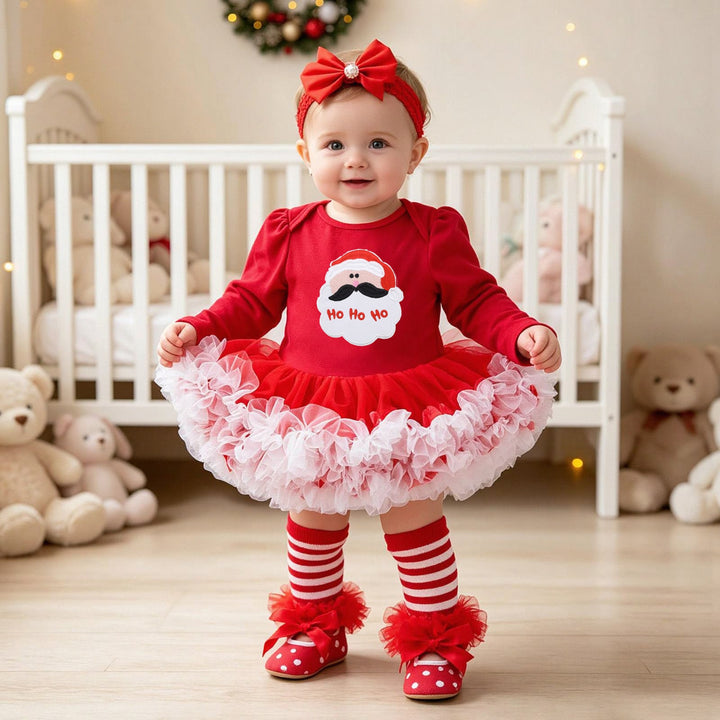 Baby Christmas Romper Dress with Red Tulle 4-Piece Set