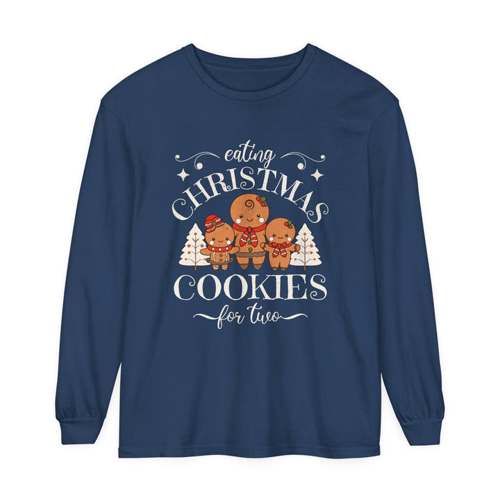 Unisex Garment-dyed Long Sleeve T-Shirt - Eating Christmas Cookies For Two Pregnancy T-Shirt