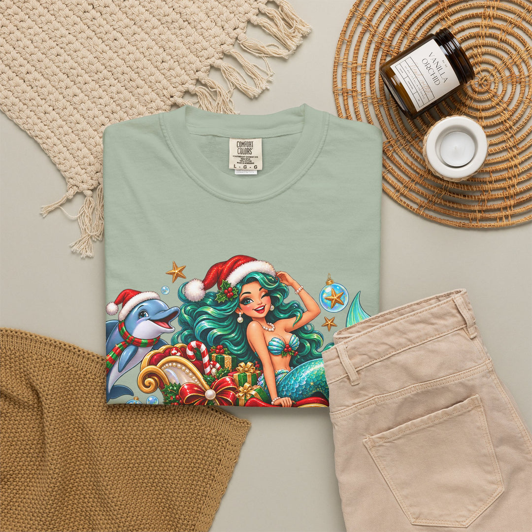 Mermaid Christmas T-Shirt – Sleighin’ It Under the Sea Holiday Tee