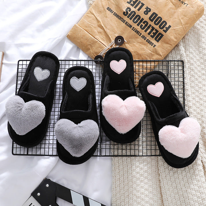 Valentine's Day Fluffy Heart Slippers | Cozy Winter House Shoes
