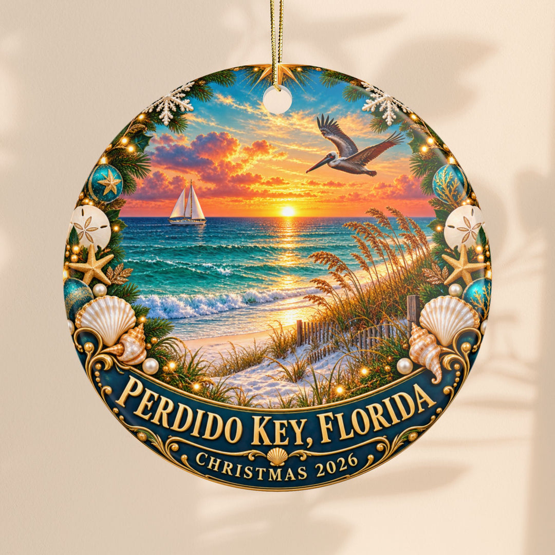 Perdido Key Florida Christmas 2026 Double-Sided Ceramic Ornament