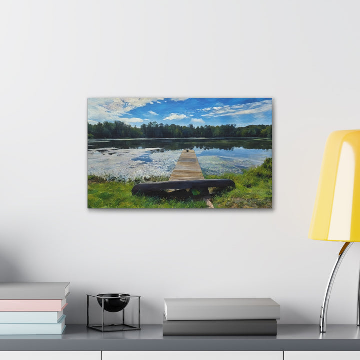Tranquil Lakeside Dock Scene Canvas Wall Art