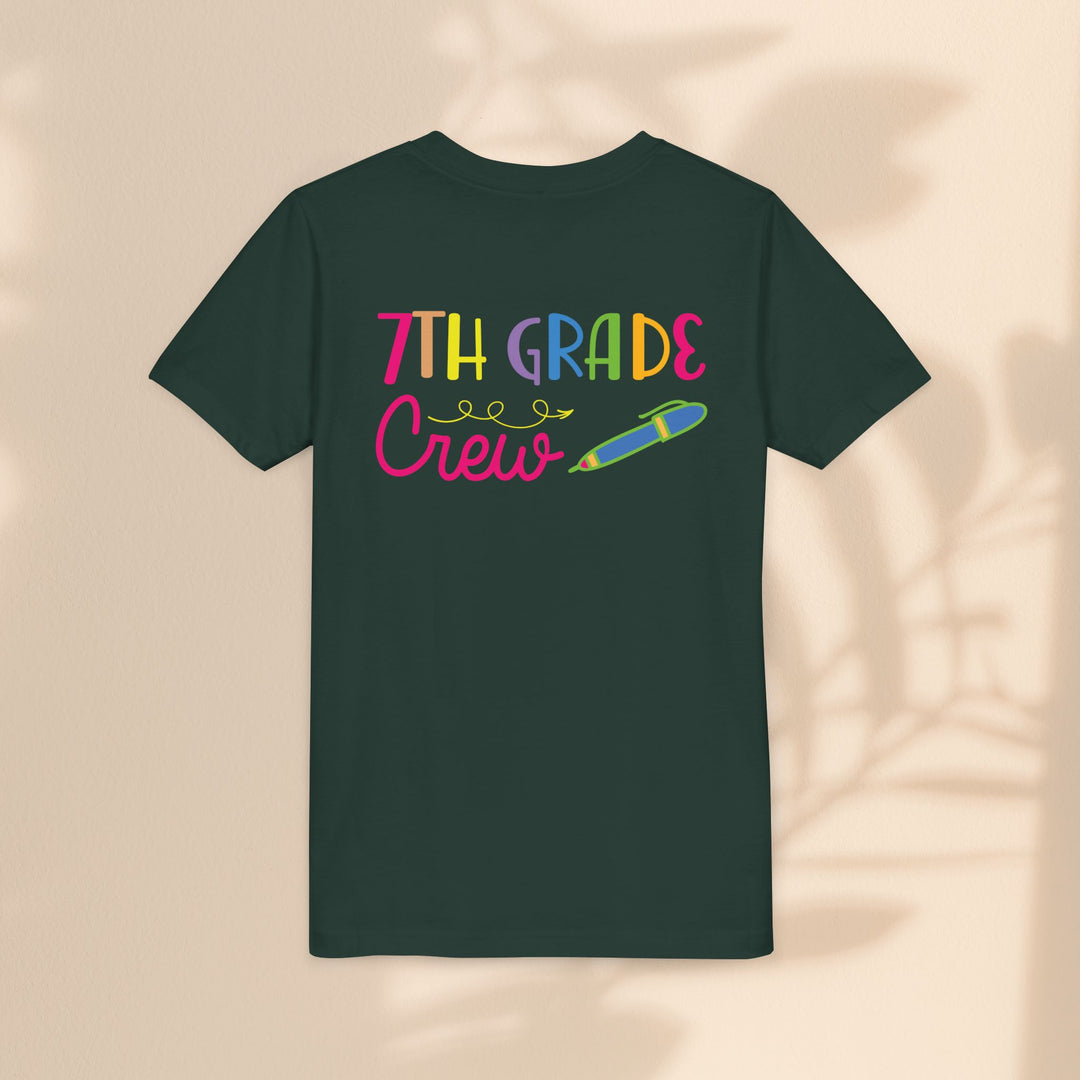 Seventh Grade Crew Tee, Fun School Spirit Shirt, Youth Fashion Top, Back to School Gift, Kids' Team Apparel, Colorful Graphic T-shirt