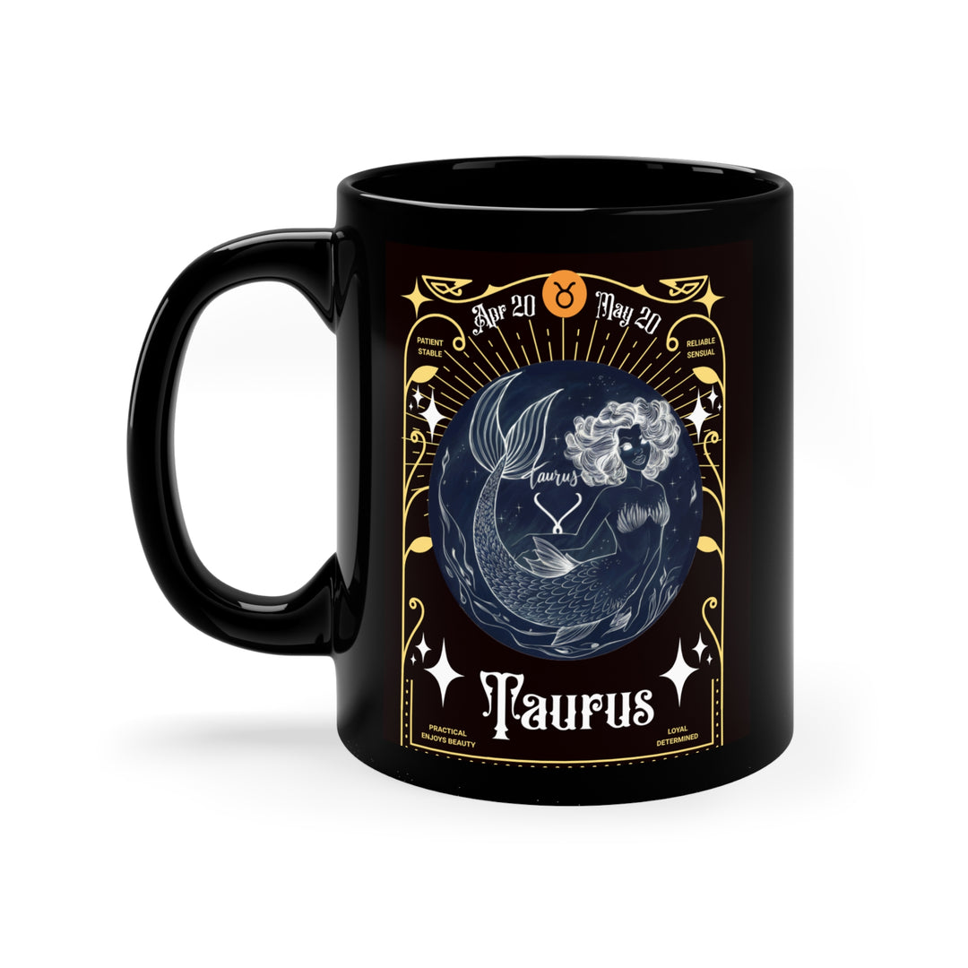 Black Coffee Mug, 11oz - Mermaid Taurus