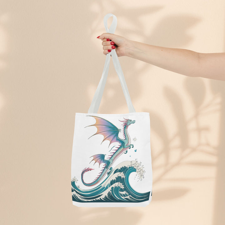 Dragons and Waves AOP Tote Bag, Ocean Life, Fantasy Art, Dragon Lovers Gift, Eco-Friendly Shopping Bag, Unique Design