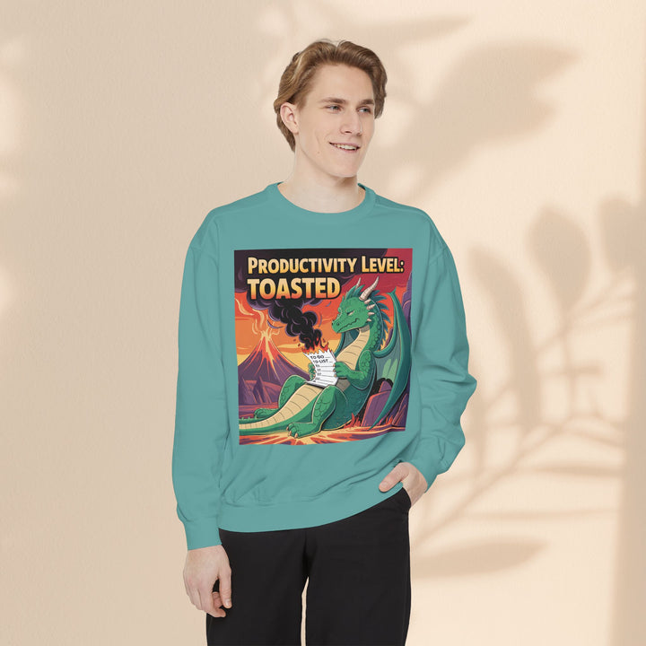 Toasted Productivity Level Dragon Sweatshirt, Cozy Gift, Funny Sweatshirt, Fantasy Apparel, Dragon Lover Clothing, Work From Home Style