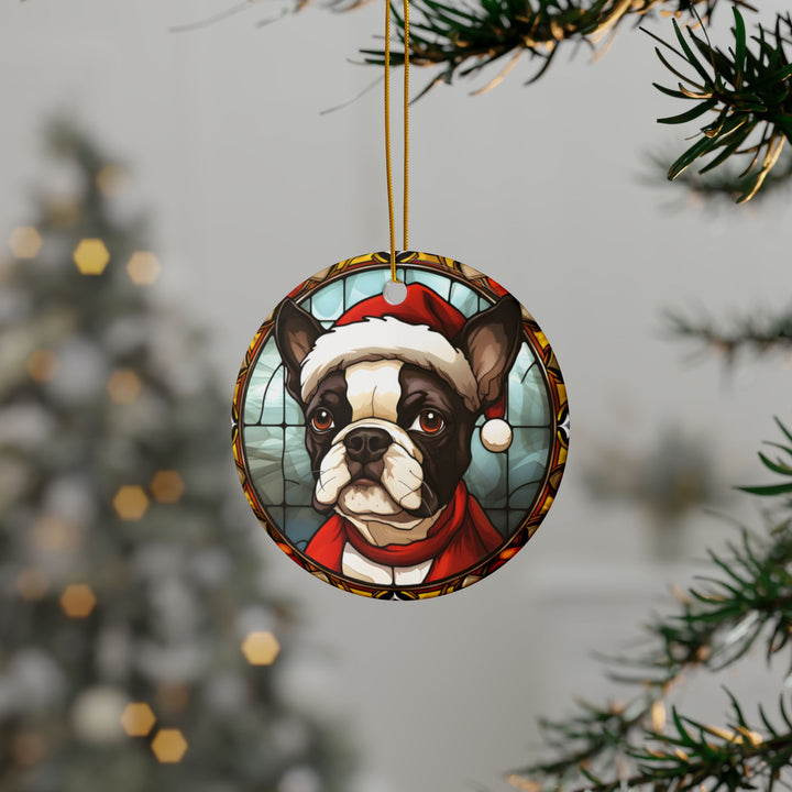 Ceramic Ornaments, 2-Side Print, (1pc, 3pcs, 5pcs, 10pcs) - Boston Terrier Christmas