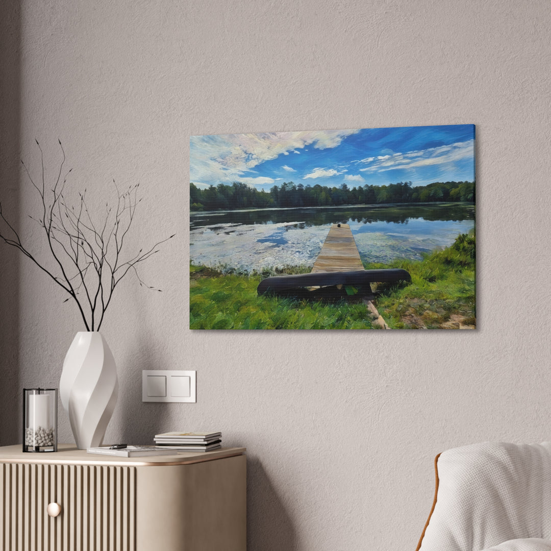 Tranquil Lakeside Dock Scene Canvas Wall Art