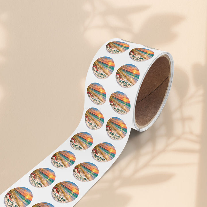 Navarre Florida Round Sticker Rolls – Waterproof Beach Sunset Labels