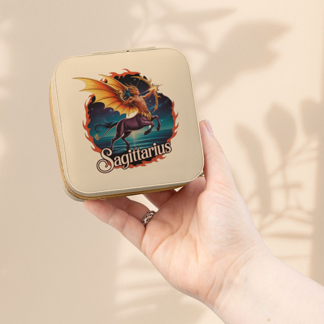 Sagittarius Zodiac Leatherette Jewelry Travel Case — Compact Ring & Earring Organizer