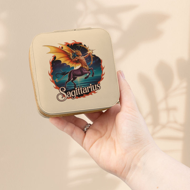Sagittarius Zodiac Leatherette Jewelry Travel Case — Compact Ring & Earring Organizer