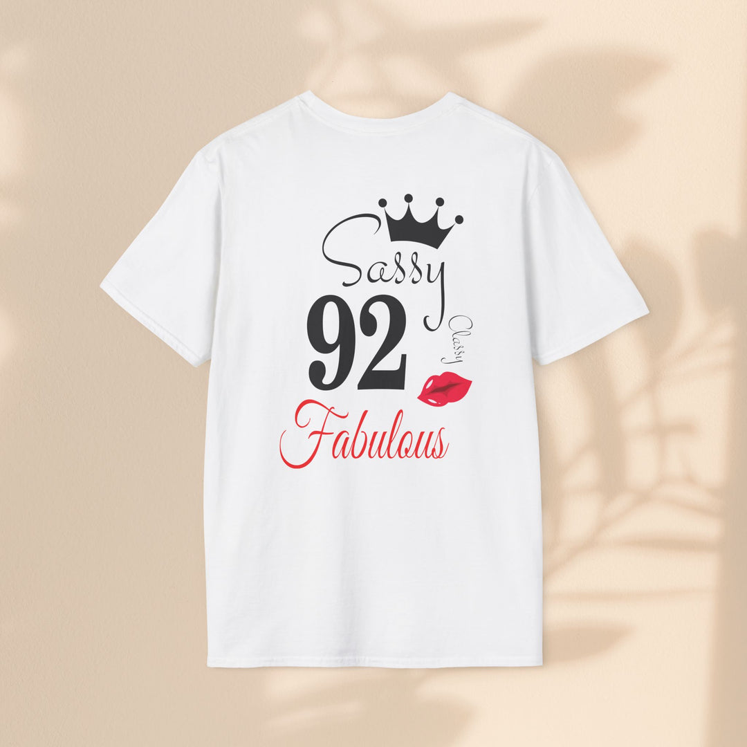 Sassy age 92 Fabulous T-Shirt | Fun Birthday Gift, Trendy Casual Wear, Statement Tee, Women's Fashion, Stylish Graphic Tee