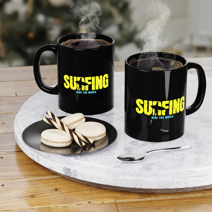 Black Coffee Mug, 11oz - Surfing