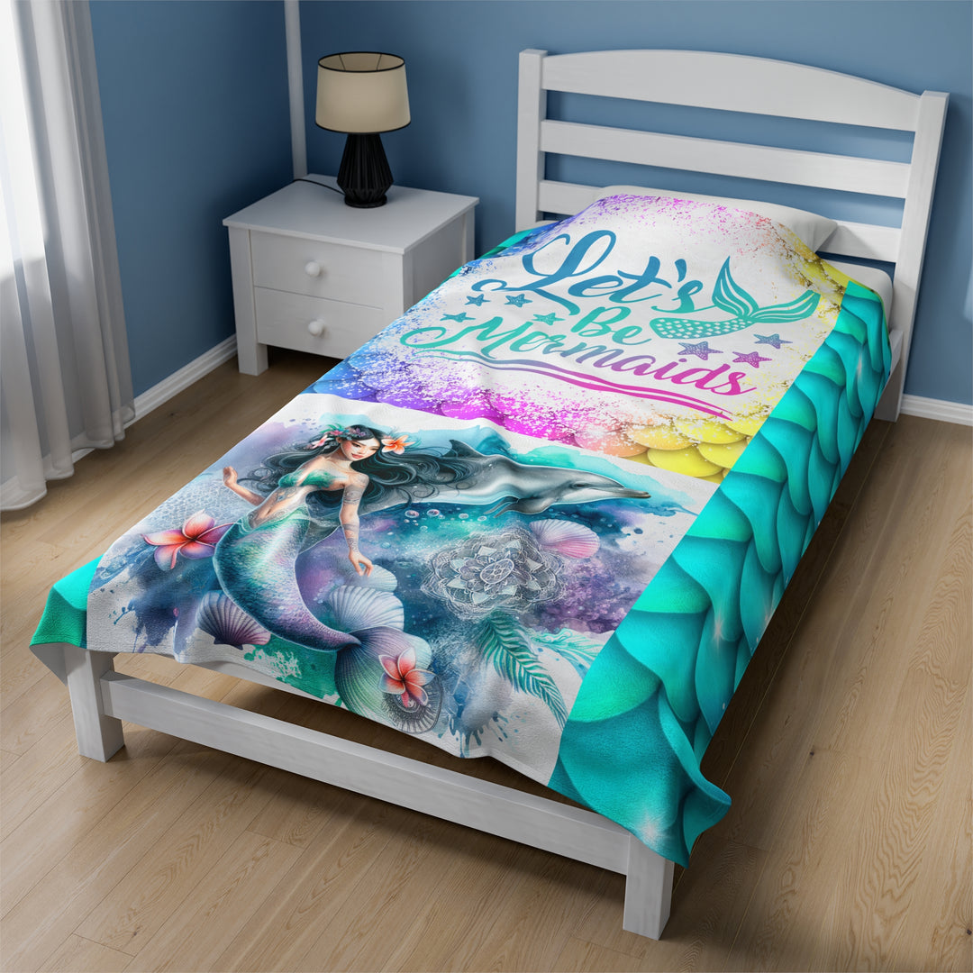 Velveteen Plush Blanket - Let's Be Mermaids