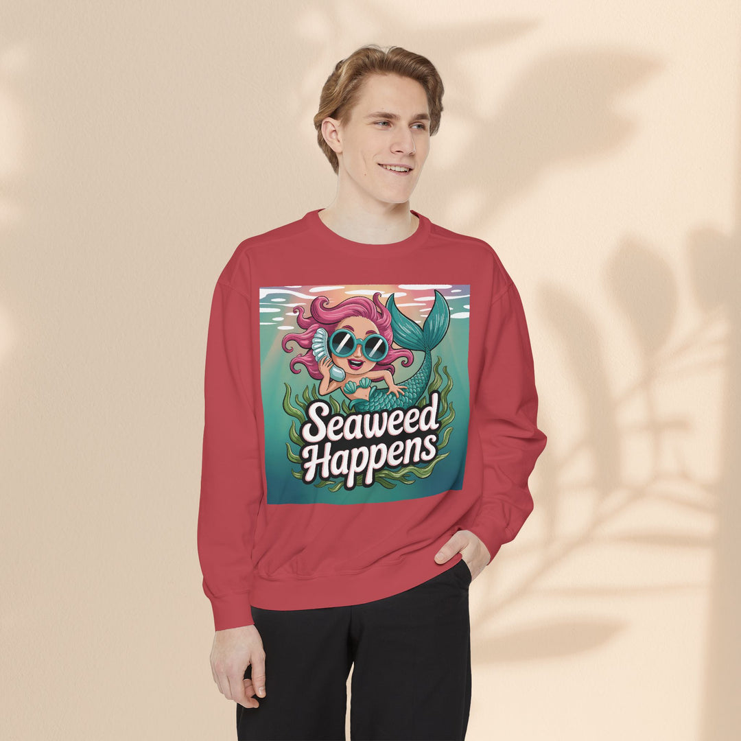 Seaweed Happens Unisex Sweatshirt, Fun Beach Apparel, Ocean Lover Gift, Stylish Casual Wear, Cozy Mermaid Sweatshirt
