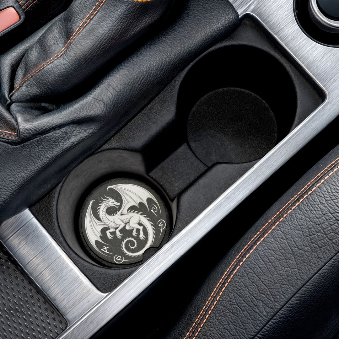 Dragon Design Soapstone Car Coaster, Unique Auto Accessories, Dragon Car Decor, Fantasy Gift for Car Lovers, Home and Auto Decor