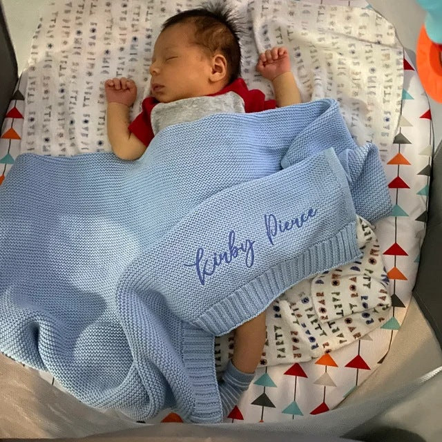 Personalized Knitted Baby Stroller Blanket with Name