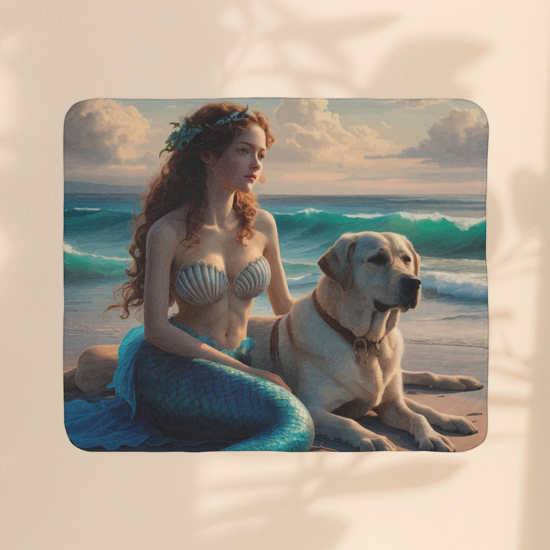 Fleece Sherpa Blanket - Mermaid with Her Dog