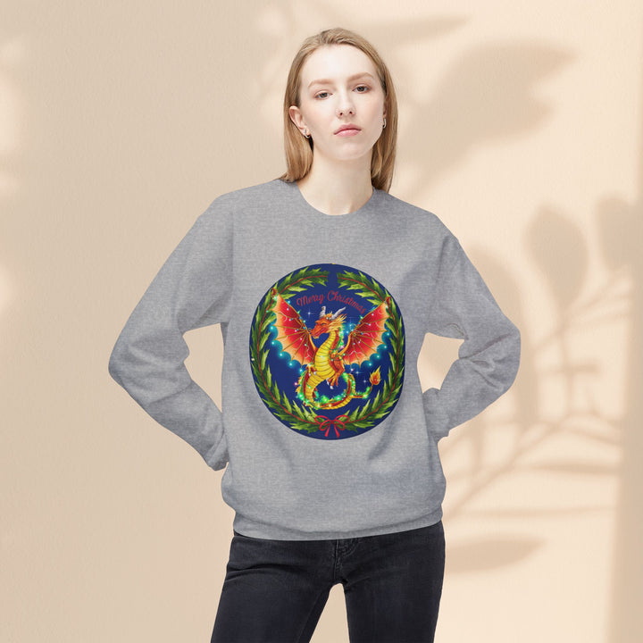 Unisex Midweight Softstyle Fleece Crewneck Sweatshirt - Merry Christmas Dragon