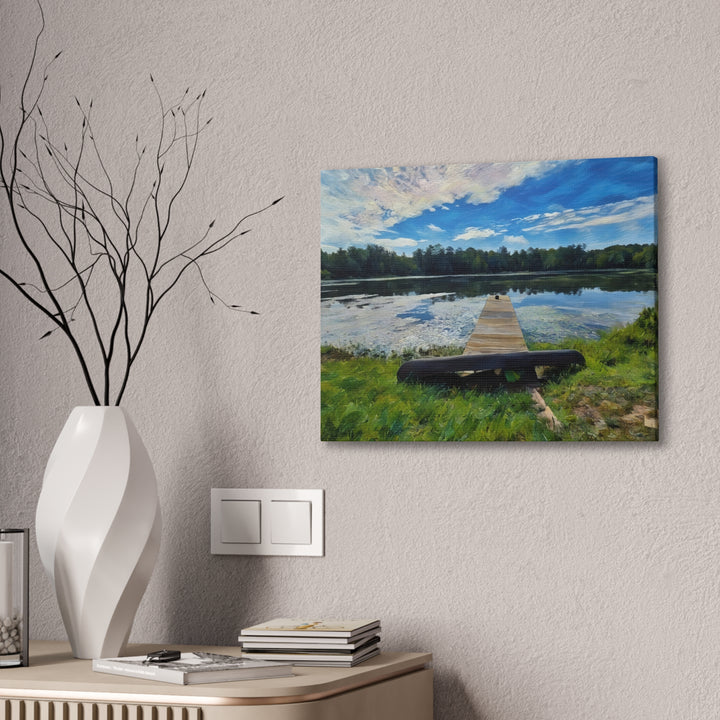 Tranquil Lakeside Dock Scene Canvas Wall Art
